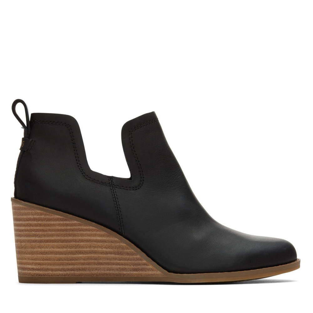 TOMS Kallie Wedge Boot, Black Leather, USW Size 7. With Box